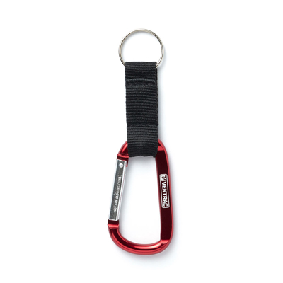 Image of a maroon carabiner with Ventrac logo