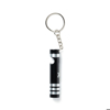 Image of a black and silver flashlight and bottle opener keychain