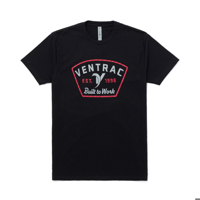 Image of a black tee with red and gray Ventrac design
