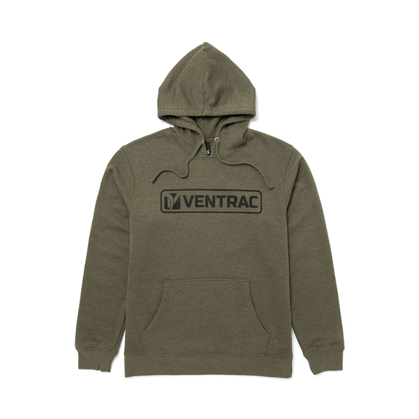Image of a green hoodie with gray Ventrac design on front and back