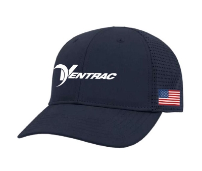 Image of a Navy Performance Cap with a Ventrac logo on it