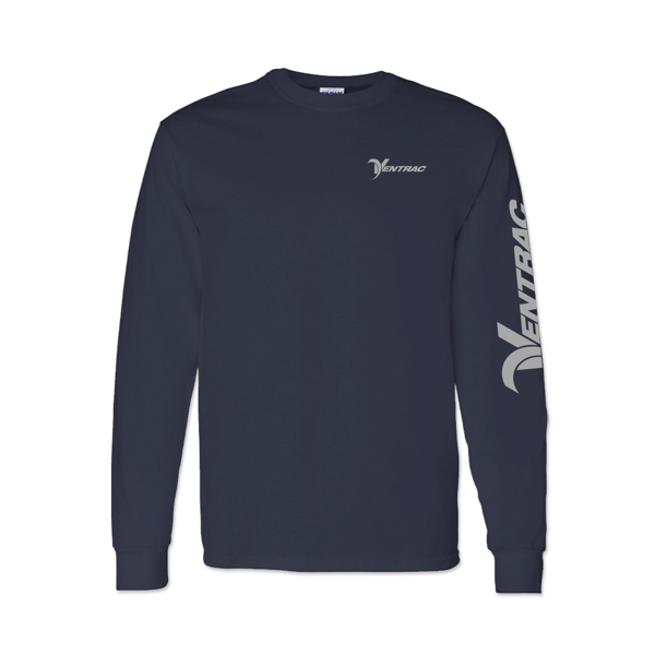 Image of a Long Sleeve Logo Tee- Navy with a Ventrac logo on it