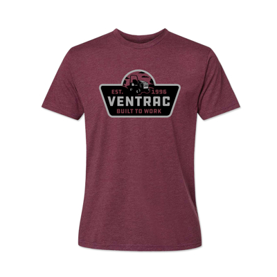 Image of a Heather Maroon Horizon Tee a Ventrac logo on it